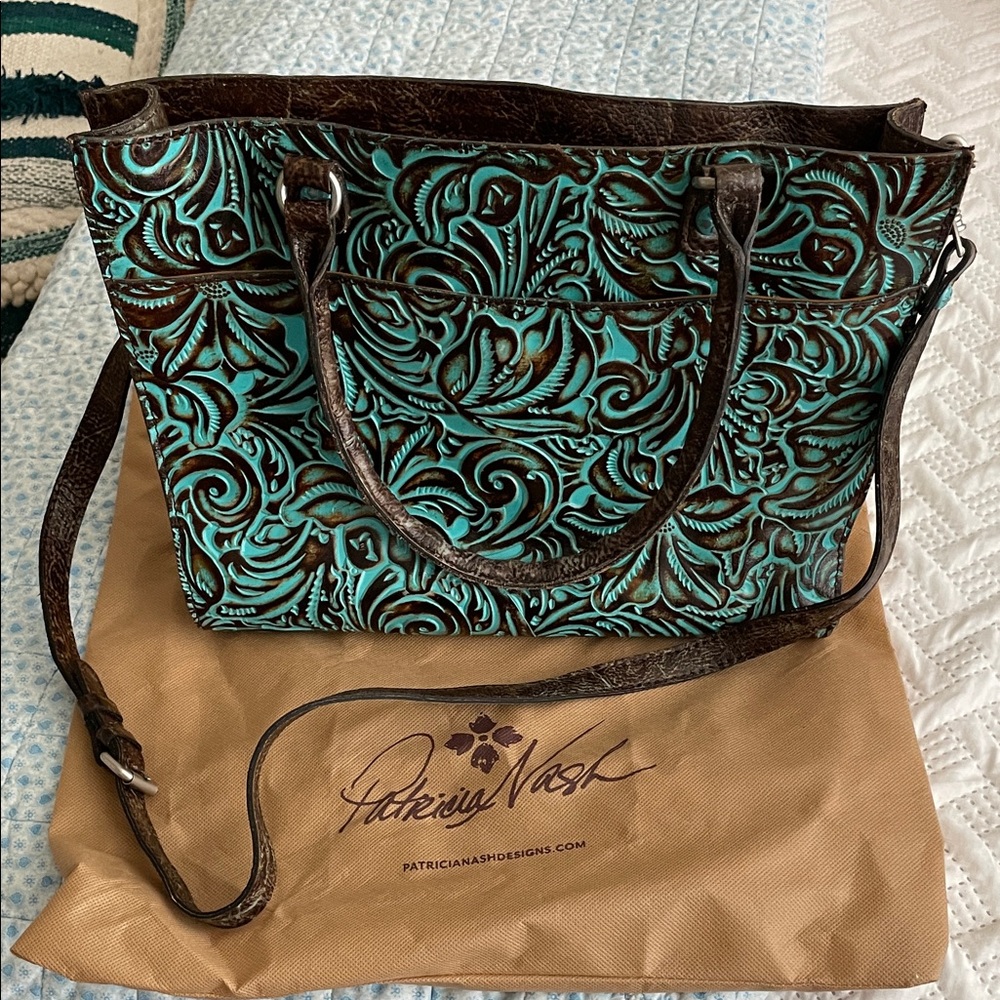 Patricia Nash Teal and Dark Brown Tote